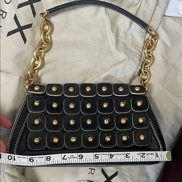 Leather Maxx New York Black and Gold chain Studded Shoulder Bag - Picture 4 of 17